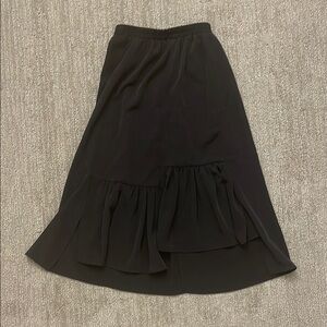 Black Midi A-Line Skirt with Asymmetrical Ruffles